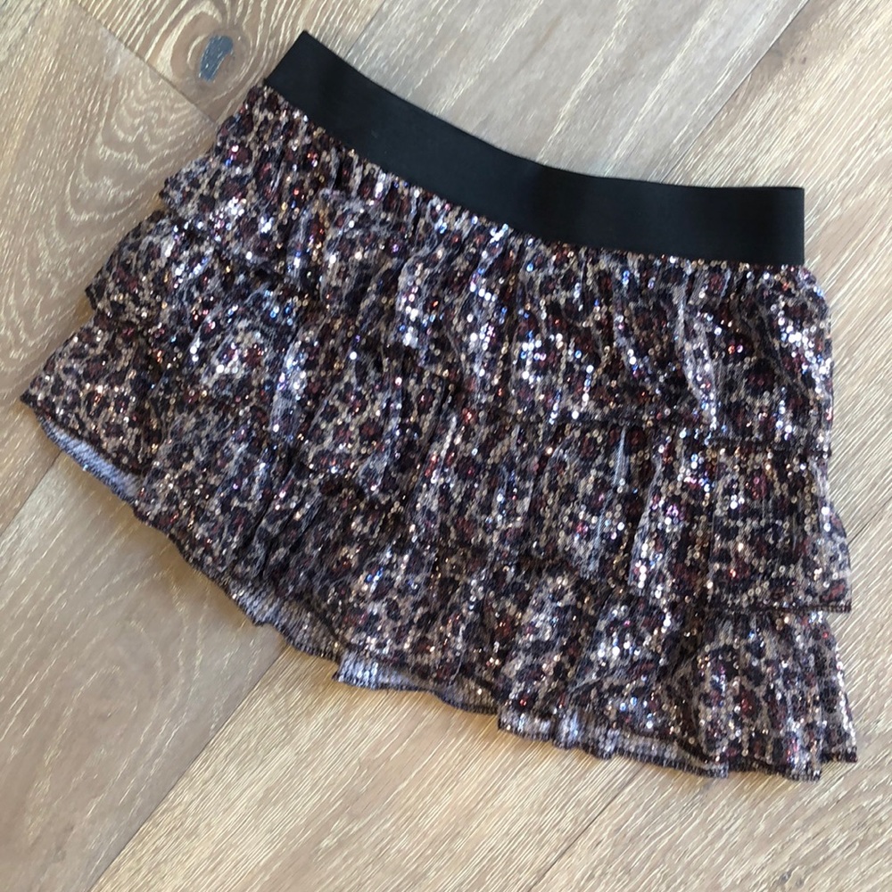 Sequined Leopard Print Ruffled Mini Skirt - image 5